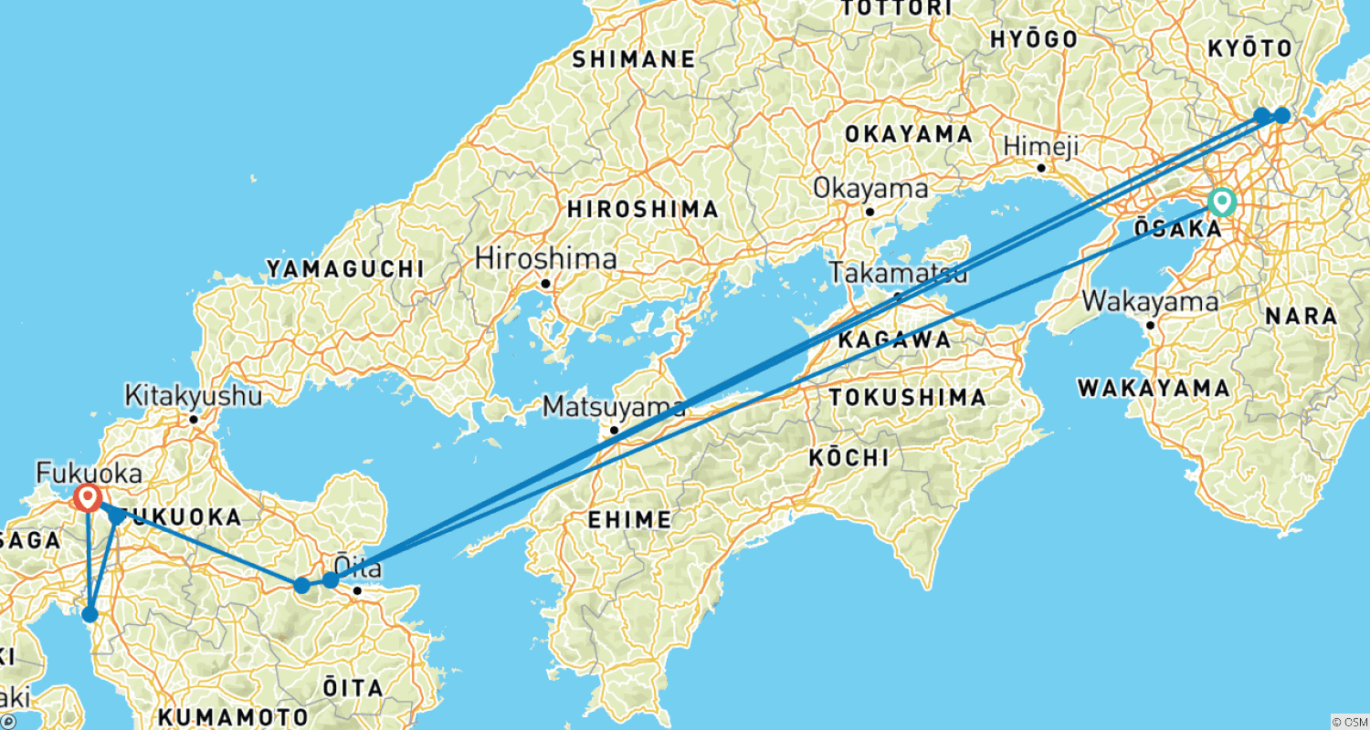Mapa do percurso de Northern Kyushu By Rail
