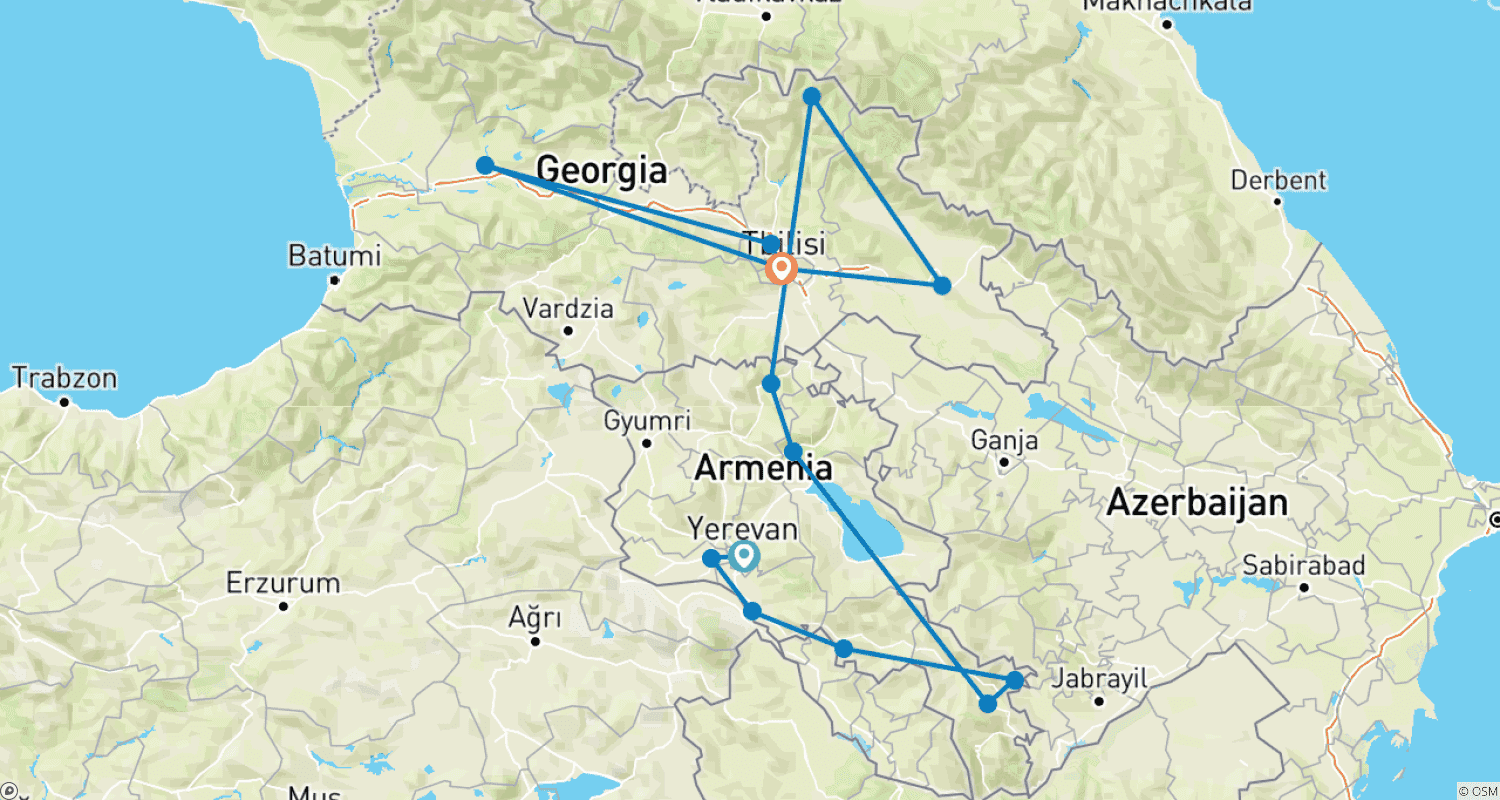 خريطة مسار Armenia and Georgia Tour 13 days