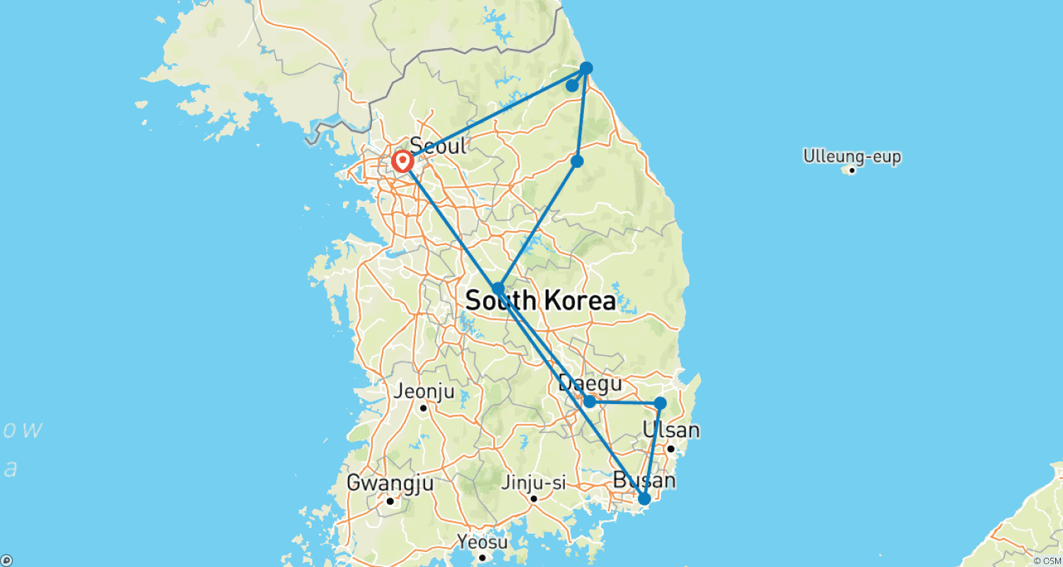 Mapa trasy: South Korea Active (incl. Flight)