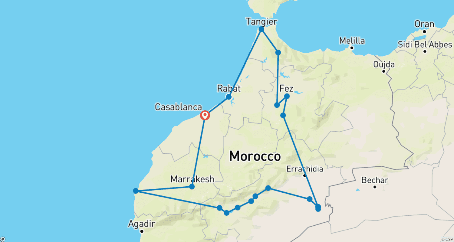 خريطة مسار 11-Day Guided Morocco Tour From Casablanca
