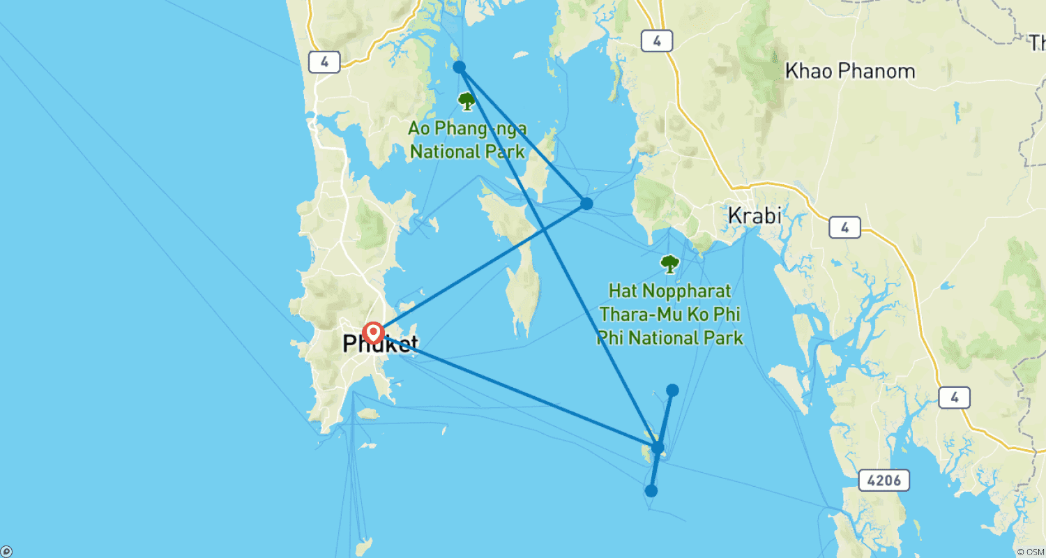 Mapa trasy: 7 Days Phuket Honeymoon Tour (private guide & driver)
