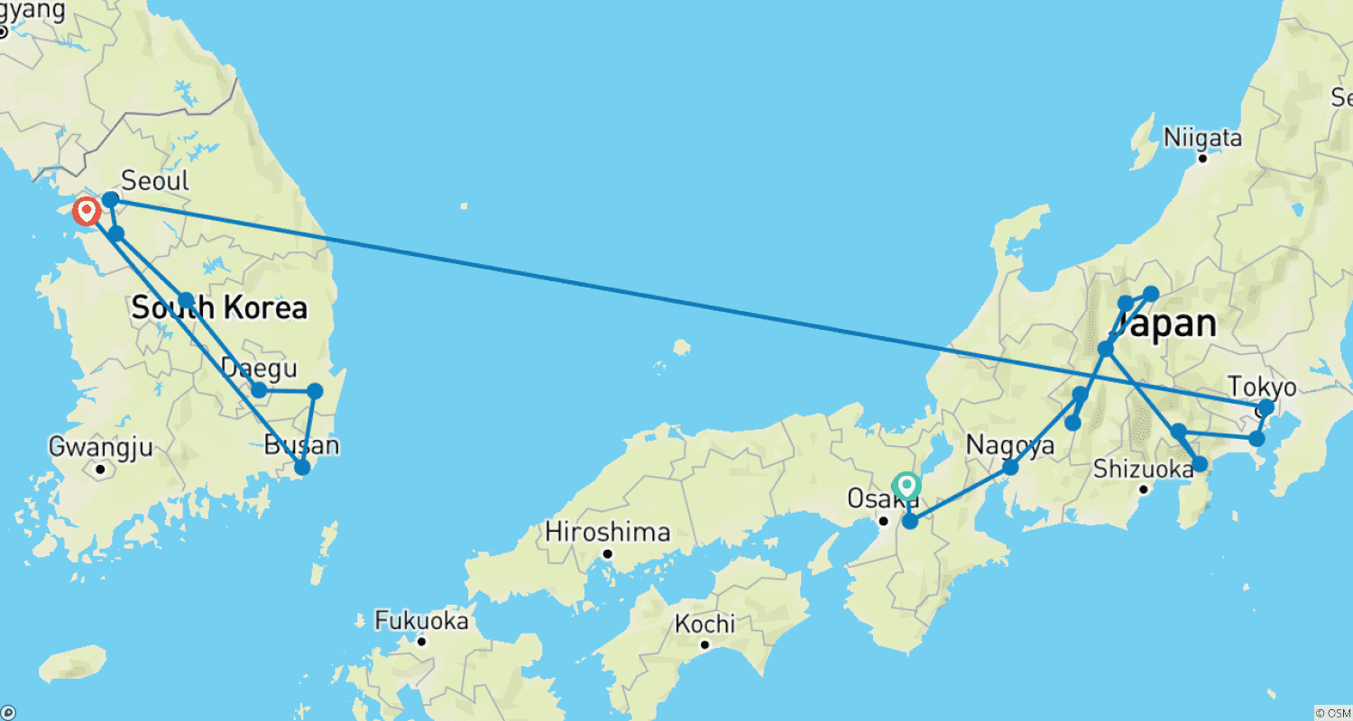 خريطة مسار Discover Japan and South Korea (Land Only)
