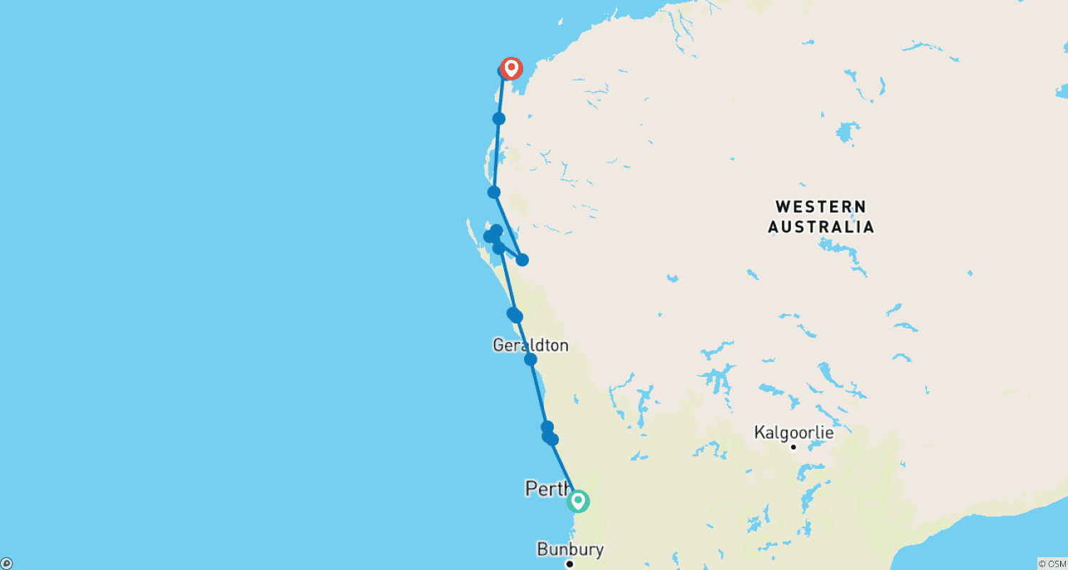 Ningaloo Reef (Exmouth) – 6-Day Tourのルートマップ
