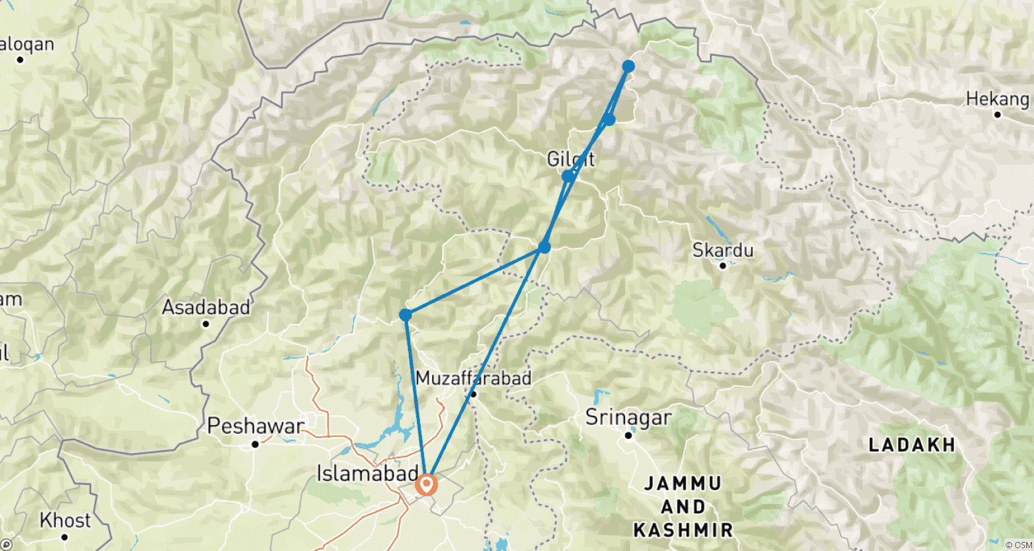 Mapa trasy: Wycieczka Drogą Karakorum i Drogą Hunza