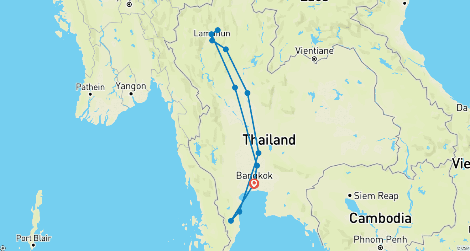 Mapa trasy: Thailand Classics & Bathing - 16 Days