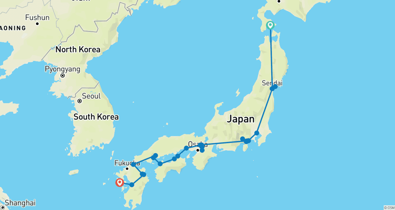 Mapa trasy: Japan's island quartet (incl. flight)
