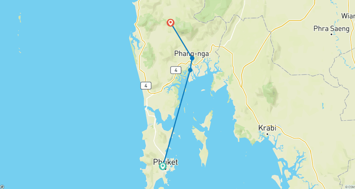 Mapa trasy: 4 dni Festiwalu Loy Krathong w Phuket (prywatny przewodnik i kierowca)