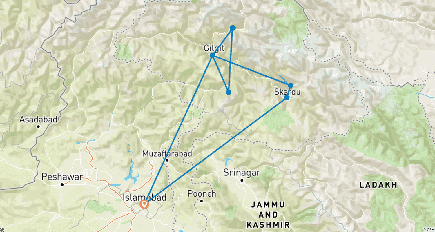 Explore Northern Pakistan - Hunza, Skardu, and Nanga Parbat Base Campのルートマップ