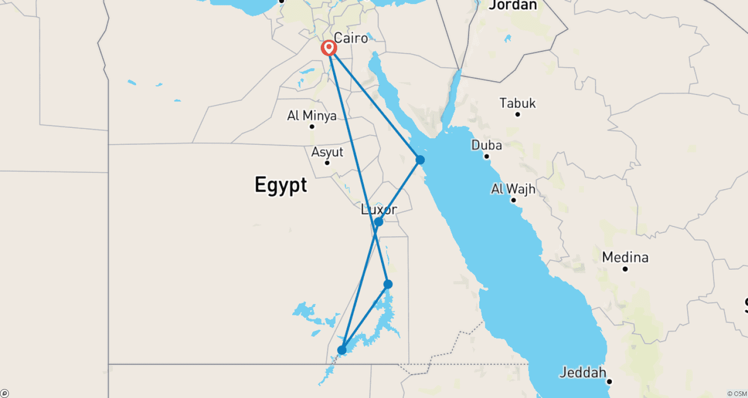خريطة مسار 9 أيام: من الأهرامات إلى رحلة نيلية والبحر الأحمر - تذكرة الطيران ذهابًا وإيابًا مشمولة