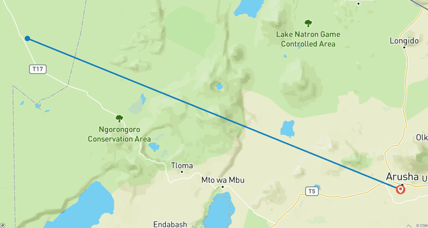خريطة مسار رحلة سفاري لمدة 3 أيام إلى Serengeti National Park