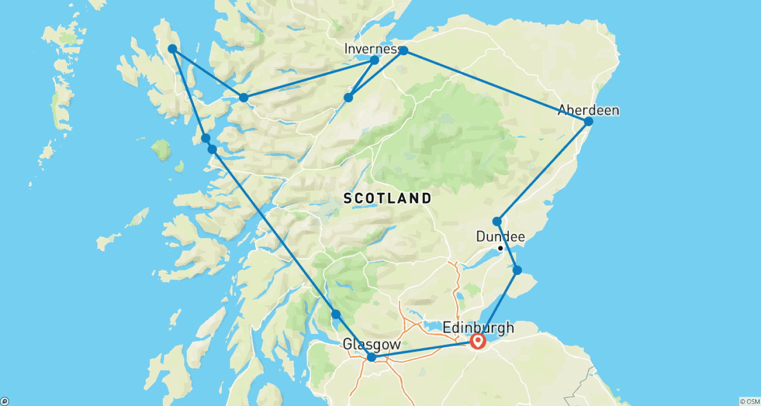 Mapa do percurso de Castillos y Leyendas de Escocia