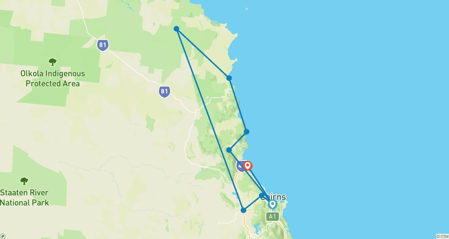 Mapa trasy: Cape Tribulation i Cooktown Wanderer (Mała Grupa, Krótki Wypad)