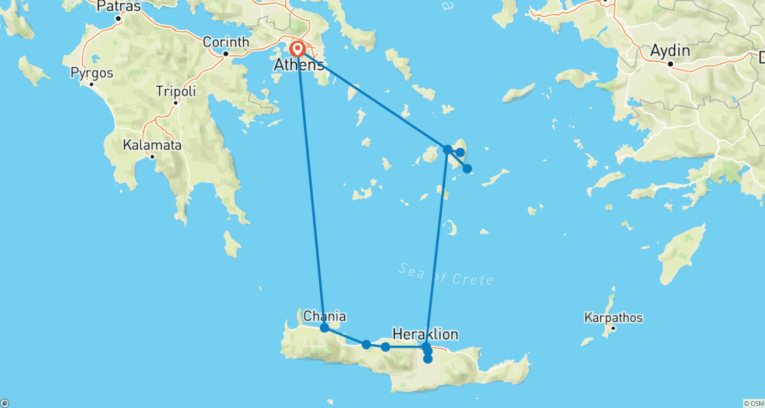 Gems of Greece: Athens, Naxos & Crete  (2026)のルートマップ