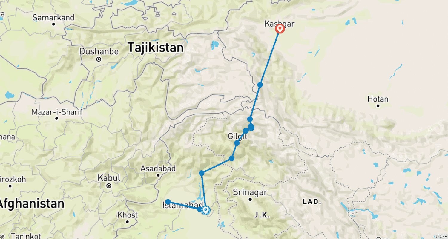 خريطة مسار Pakistan - China,  Ancient Silk Route Tour
