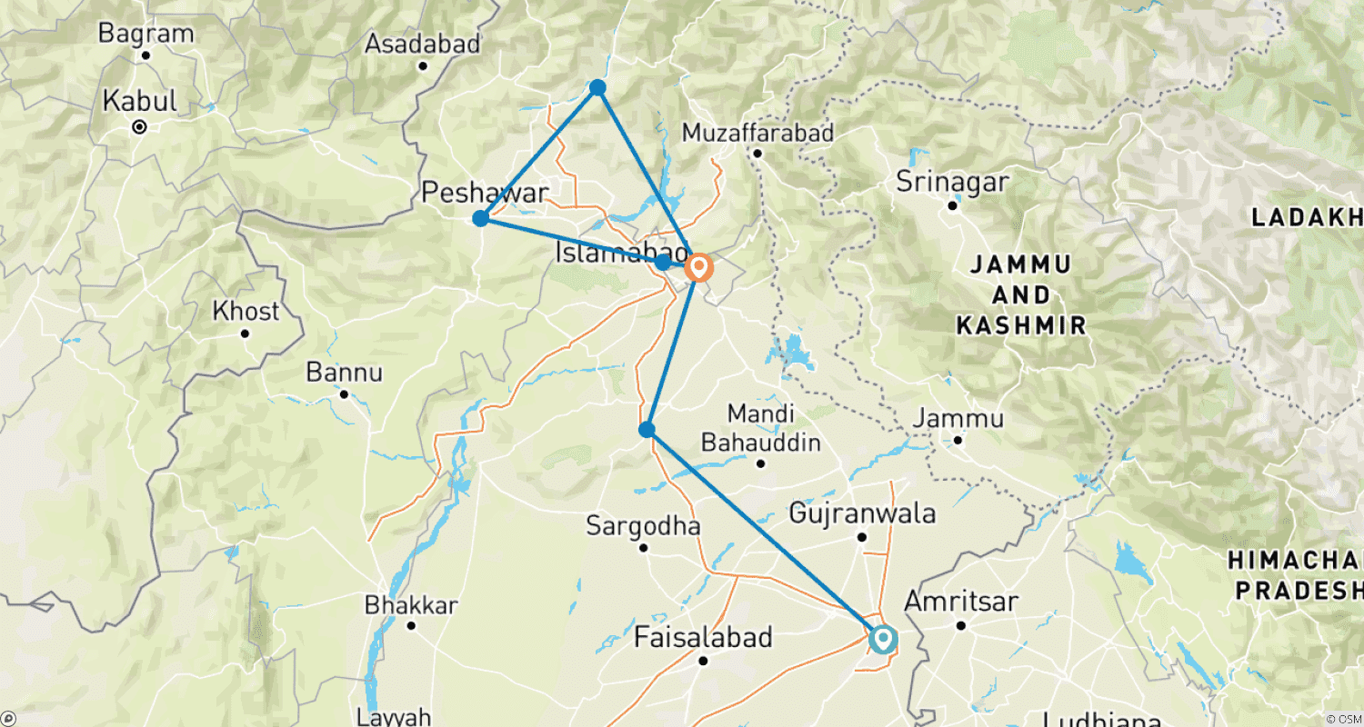 Mapa trasy: Buddyjska Pielgrzymka do Pakistanu