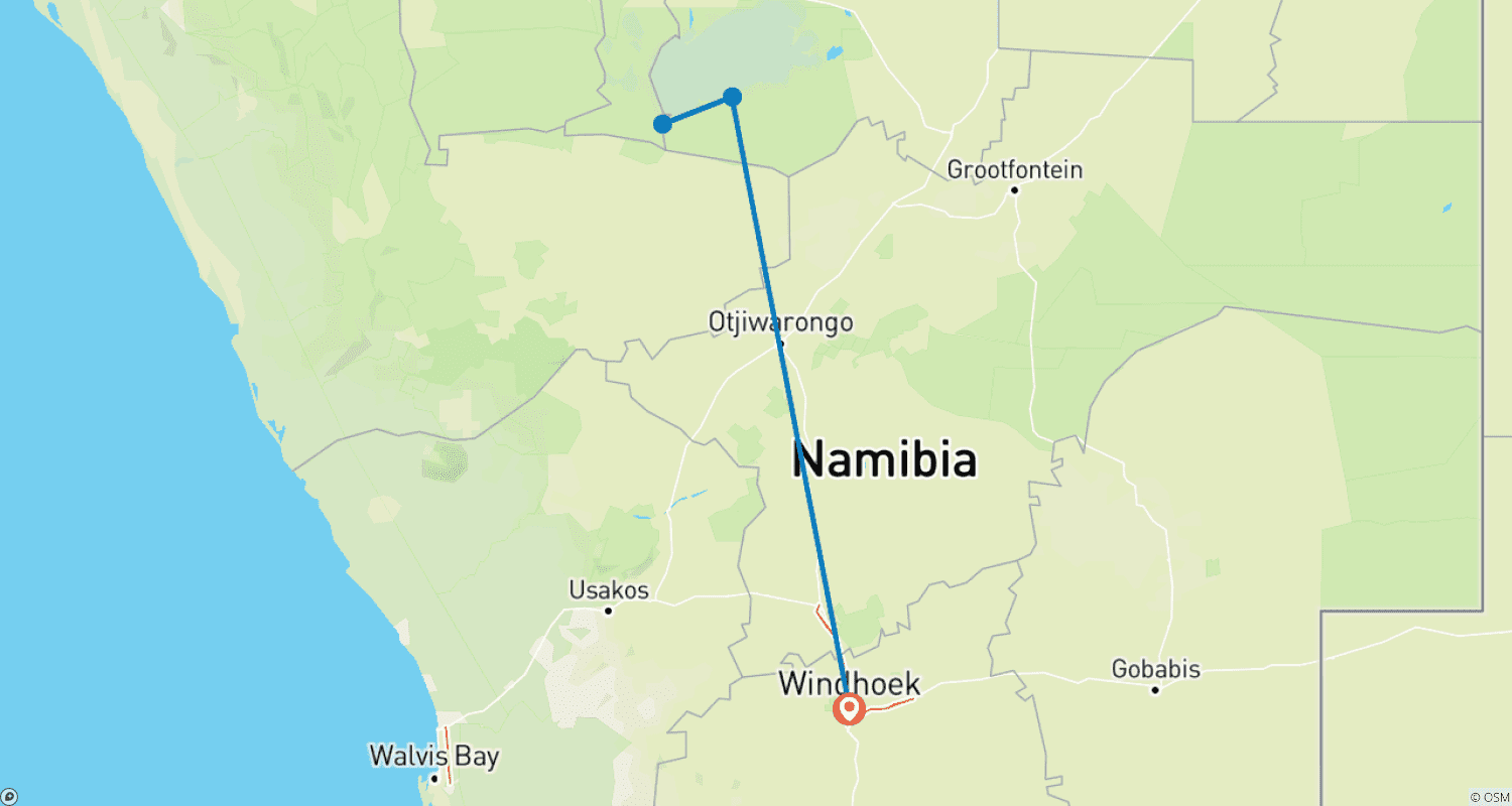Mapa do percurso de Etosha Highlights: 3-Day Private Safari Adventure