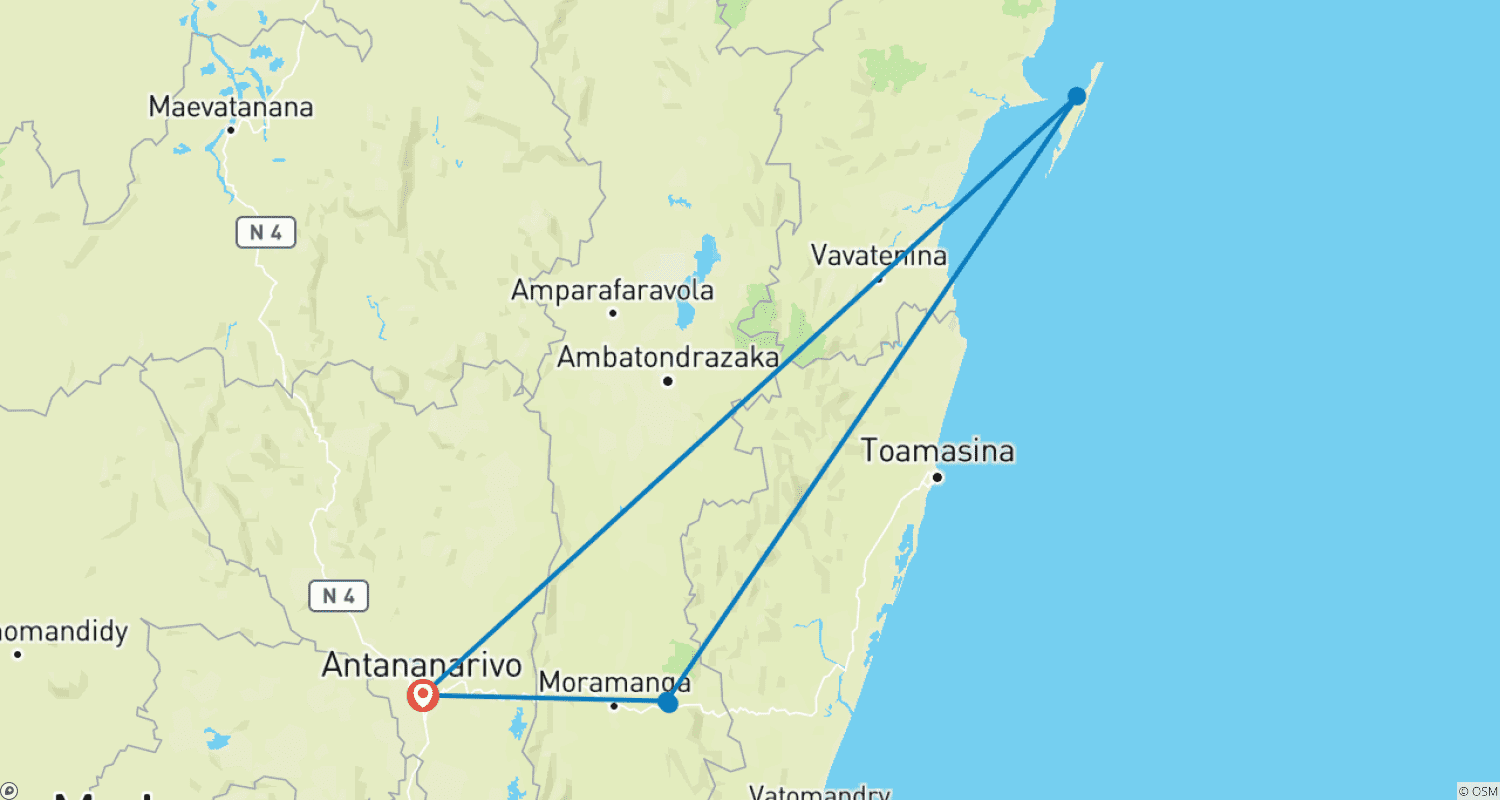Mapa do percurso de Customized 8 Days Madagascar Fully Guided Family Tour with Whale (Private)