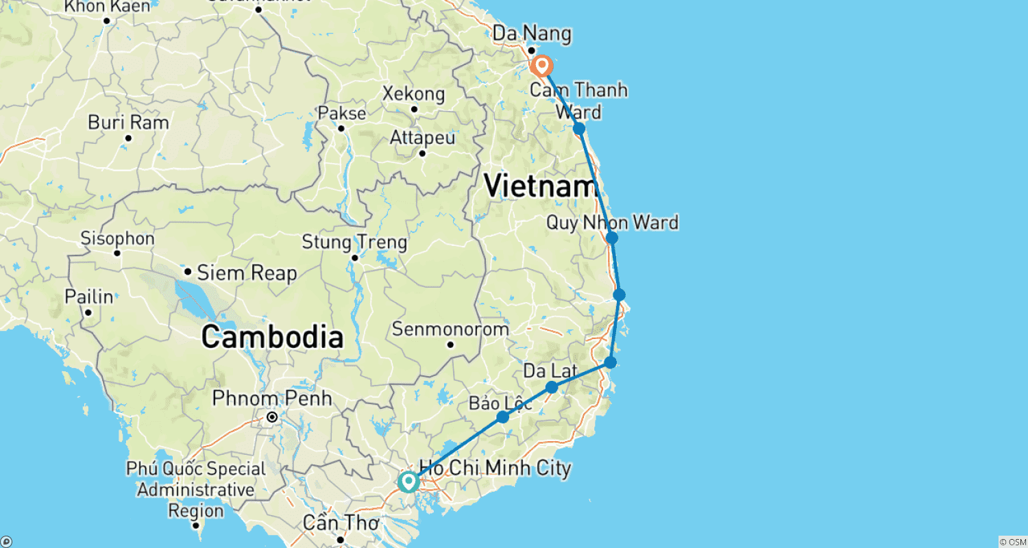 خريطة مسار Ultimate Saigon to Hoi An Cycling Adventure