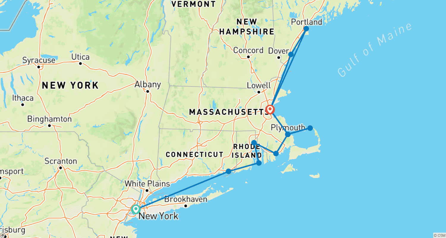 Mapa trasy: Coastal New England