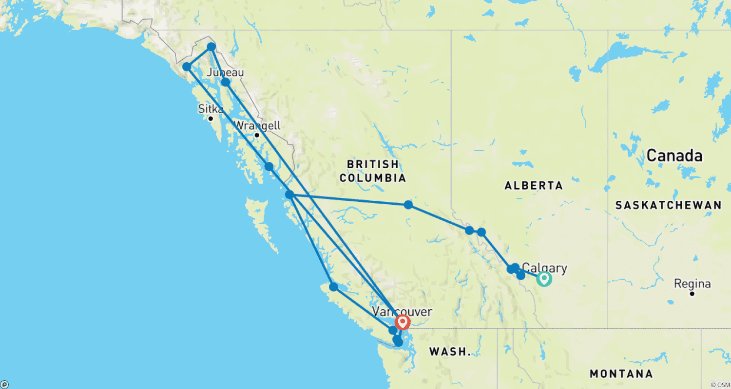 خريطة مسار Western Canada with Inside Passage & Calgary Stampede with Alaska Cruise