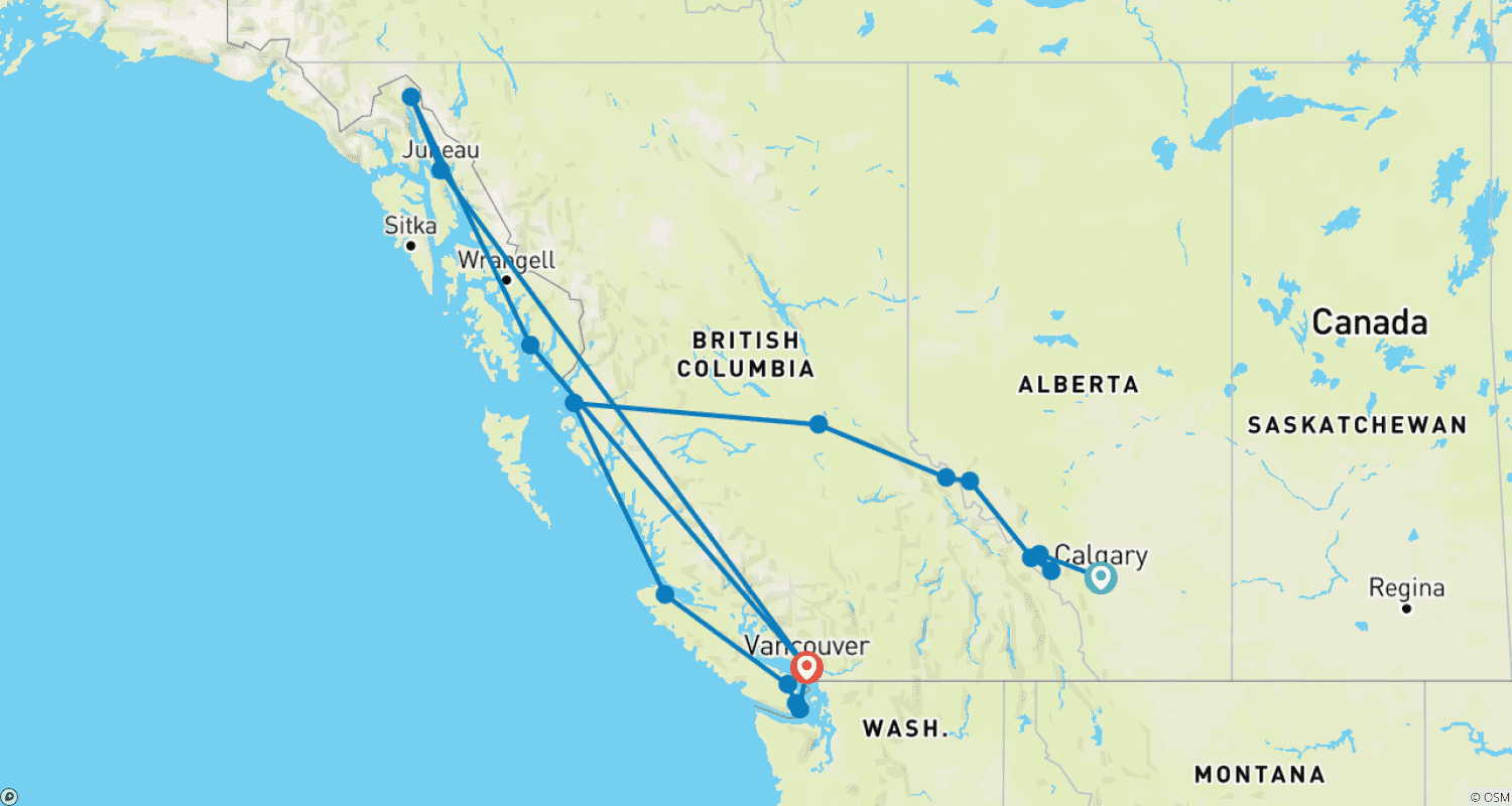 Mapa do percurso de Western Canada with Inside Passage & Alaska Cruise
