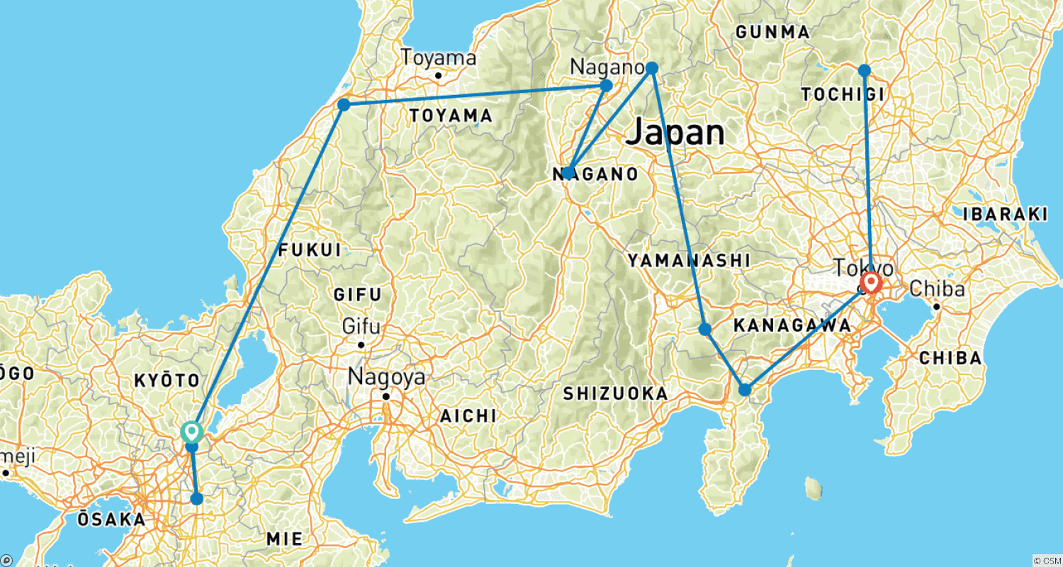 Mapa trasy: Japan's Golden Route