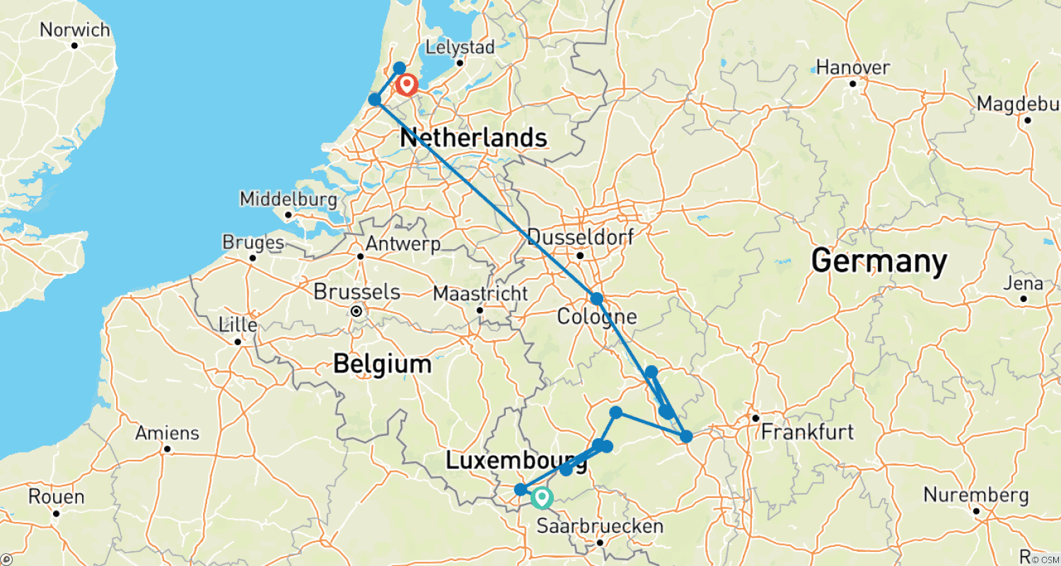 خريطة مسار The Rhine & Moselle: Canals, Vineyards and Castles 2026