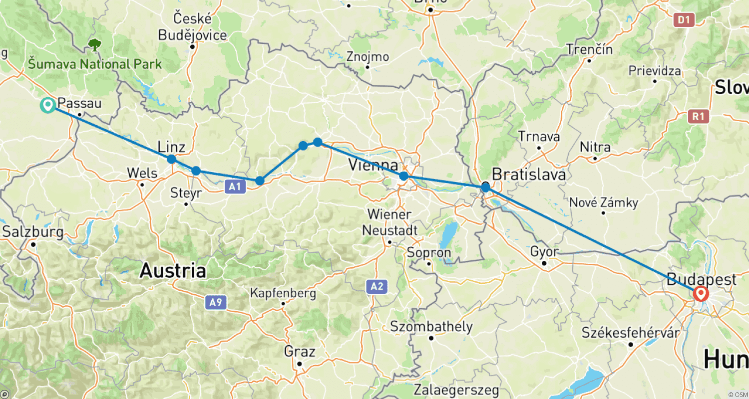 Mapa trasy: Danube Symphony (Eastbound) 2026
