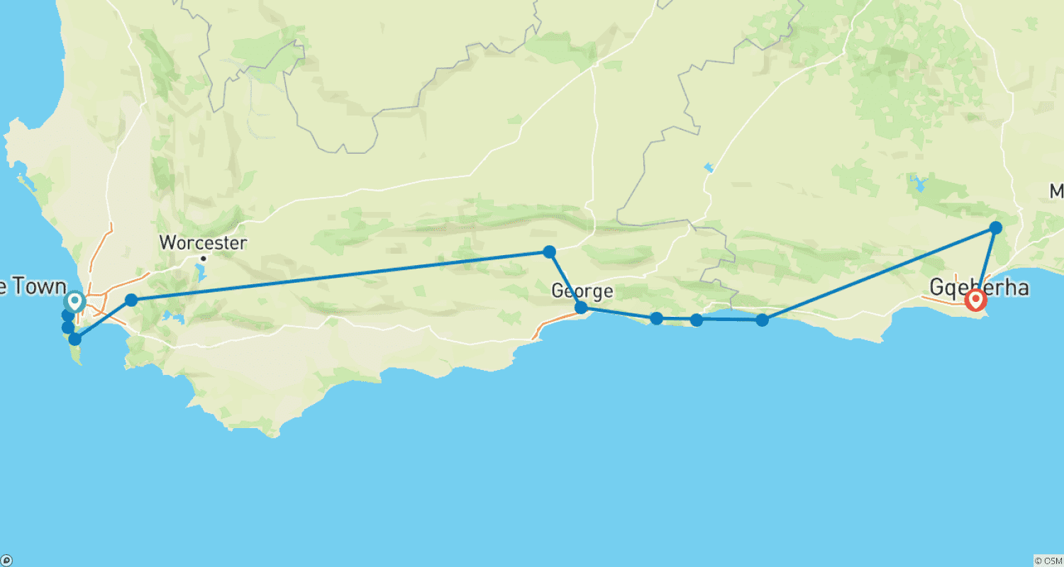 Garden Route & Cape Explorer：10日間の美しさと冒険のルートマップ