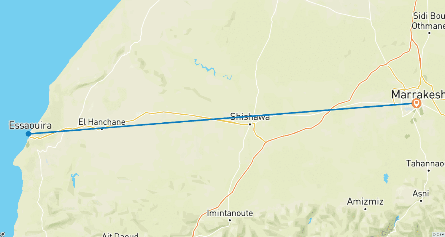 Mapa do percurso de Full-Day Trip from Marrakesh to Essaouira (Private)
