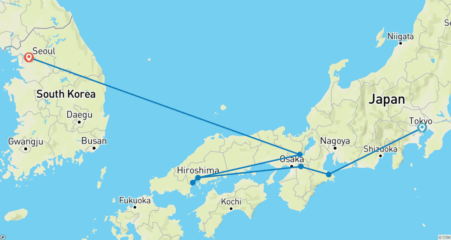 日本と韓国:東京からソウルへ (東京発ソウル行き) (2026)のルートマップ
