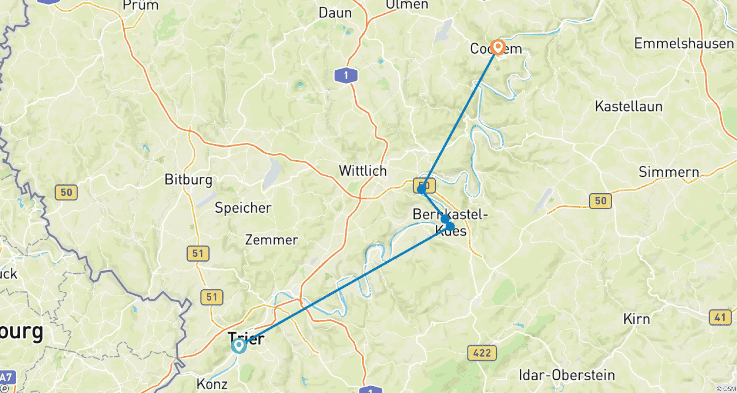 Moselle river biketour | Trier to Cochem | 4 daysのルートマップ