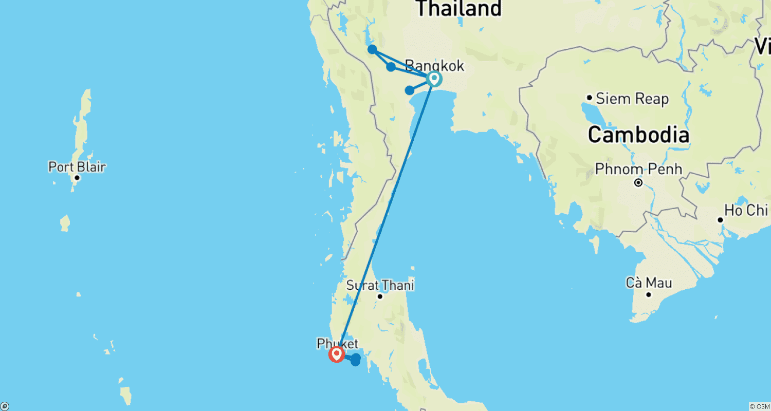 خريطة مسار 7 Days Bangkok & Phuket Honeymoon Tour (private guide & driver）