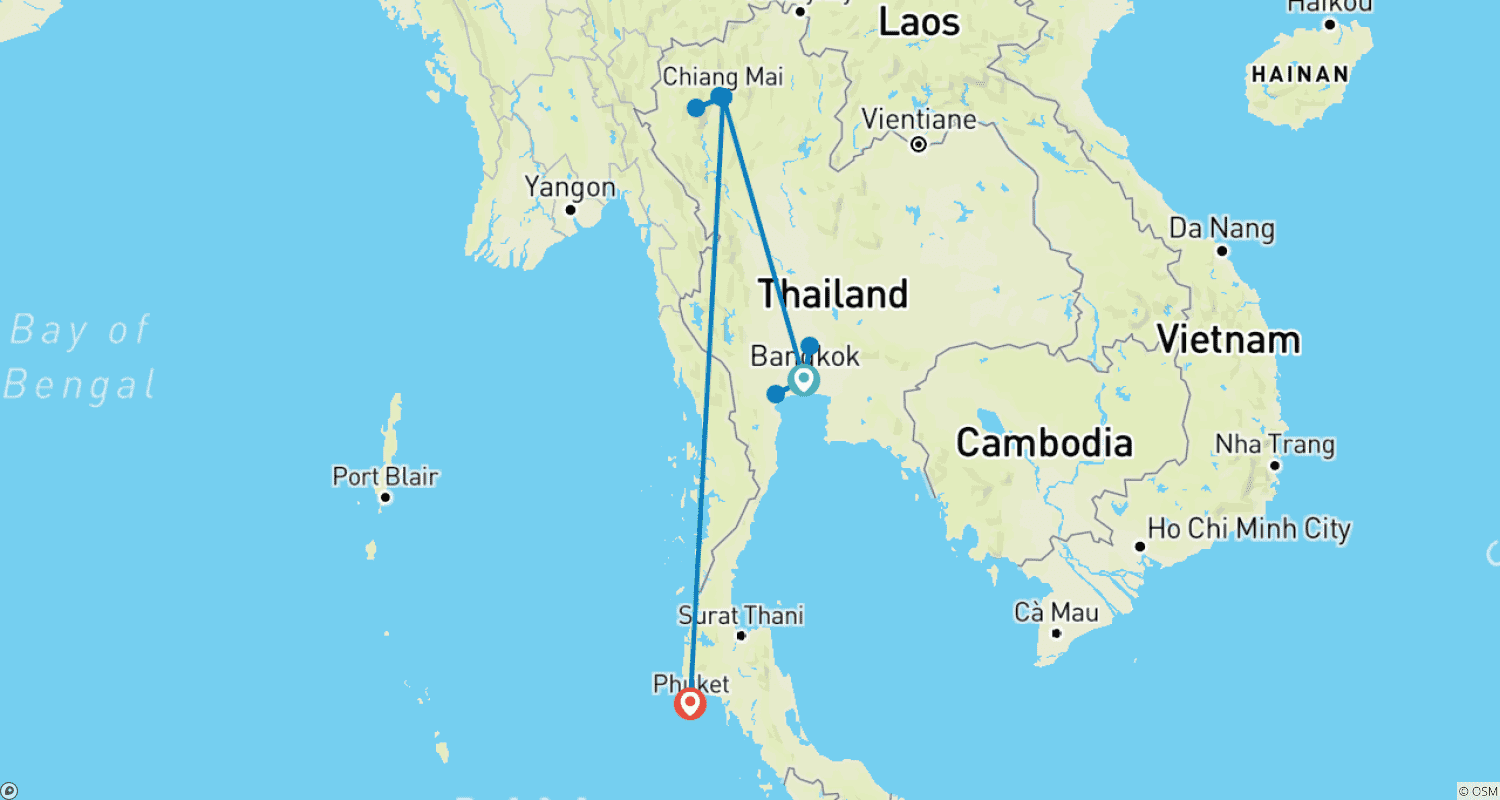 Mapa do percurso de Viagem de Lua de Mel de 10 Dias na Tailândia em Villa com Piscina Privada (guia e motorista privados)