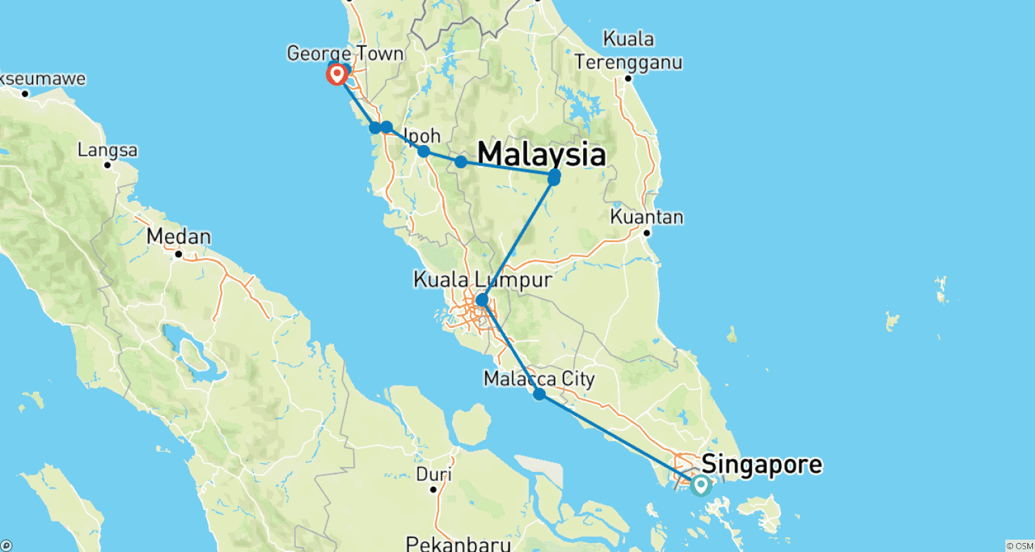 Highlights Malaysia and Singapore - Guided Private Tourのルートマップ