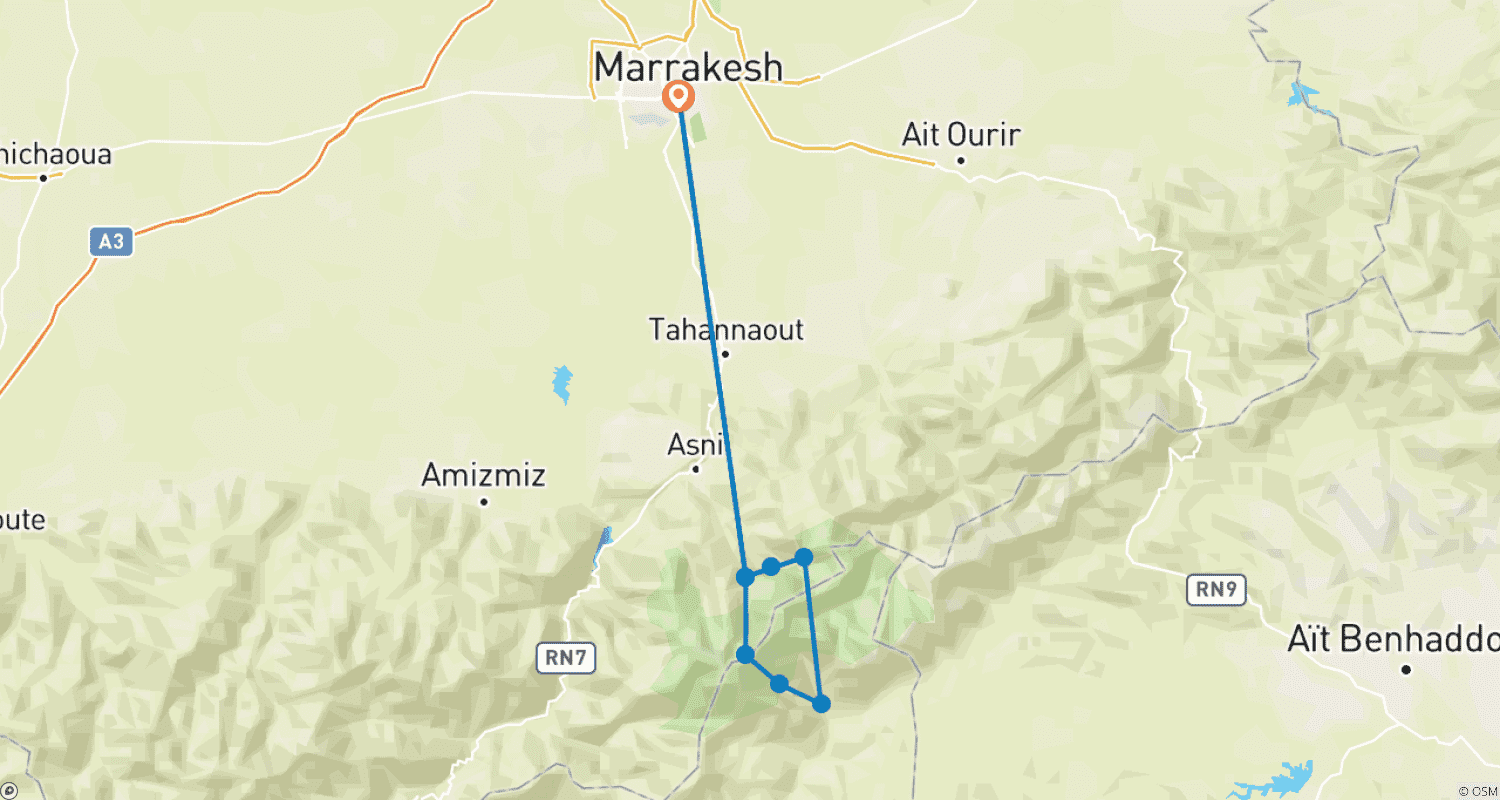 Mapa do percurso de Excursão Privada de Luxo: Caminhada de 8 Dias na Montanha Toubkal