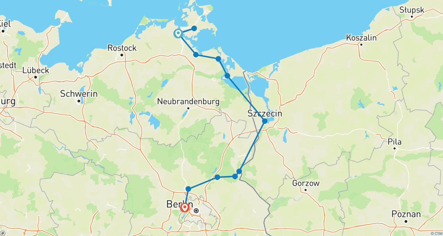 Mapa do percurso de From Stralsund to Berlin: The Baltic Sea and the Oder and Havel Rivers (port-to-port cruise)