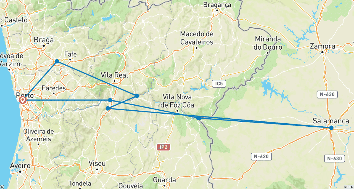 Mapa trasy: Z Portugalii do Hiszpanii: Porto, Dolina Douro (Portugalia) i Salamanka (Hiszpania) - INFANTE D.HENRIQUE