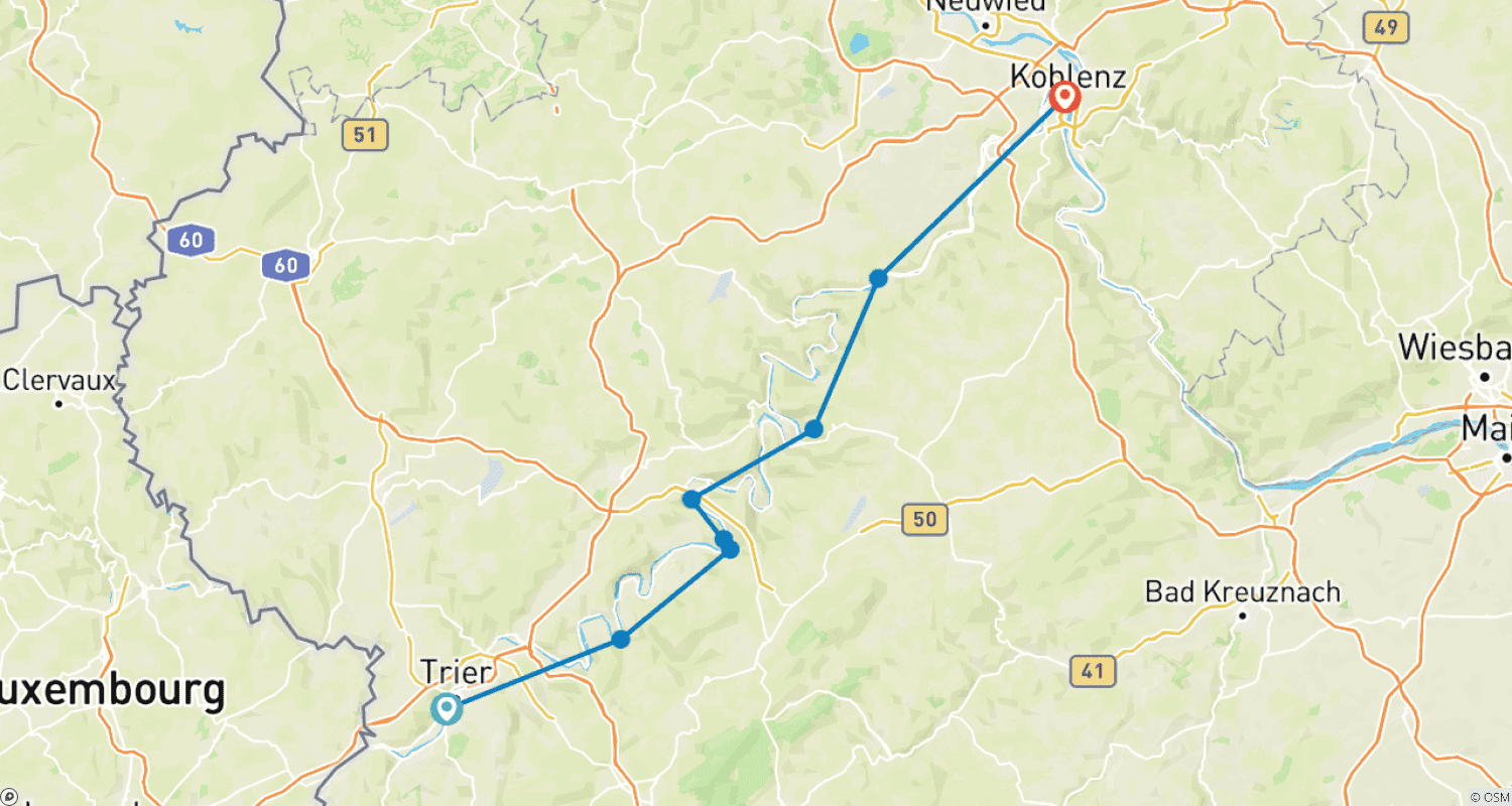 خريطة مسار Moselle river biketour | Trier to Koblenz  | 7 days