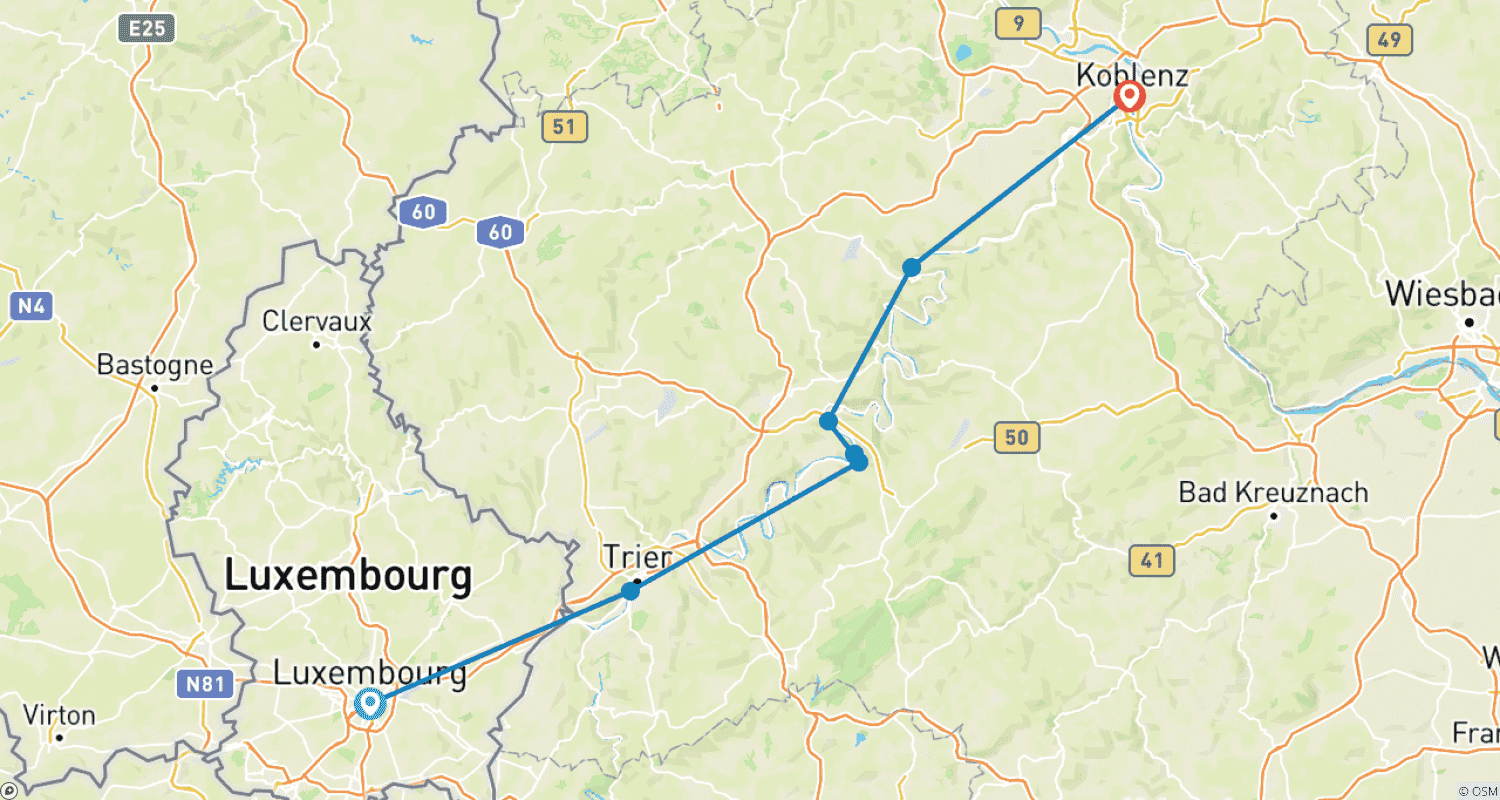 خريطة مسار Moselle river biketour | Luxembourg to Koblenz | 6 days