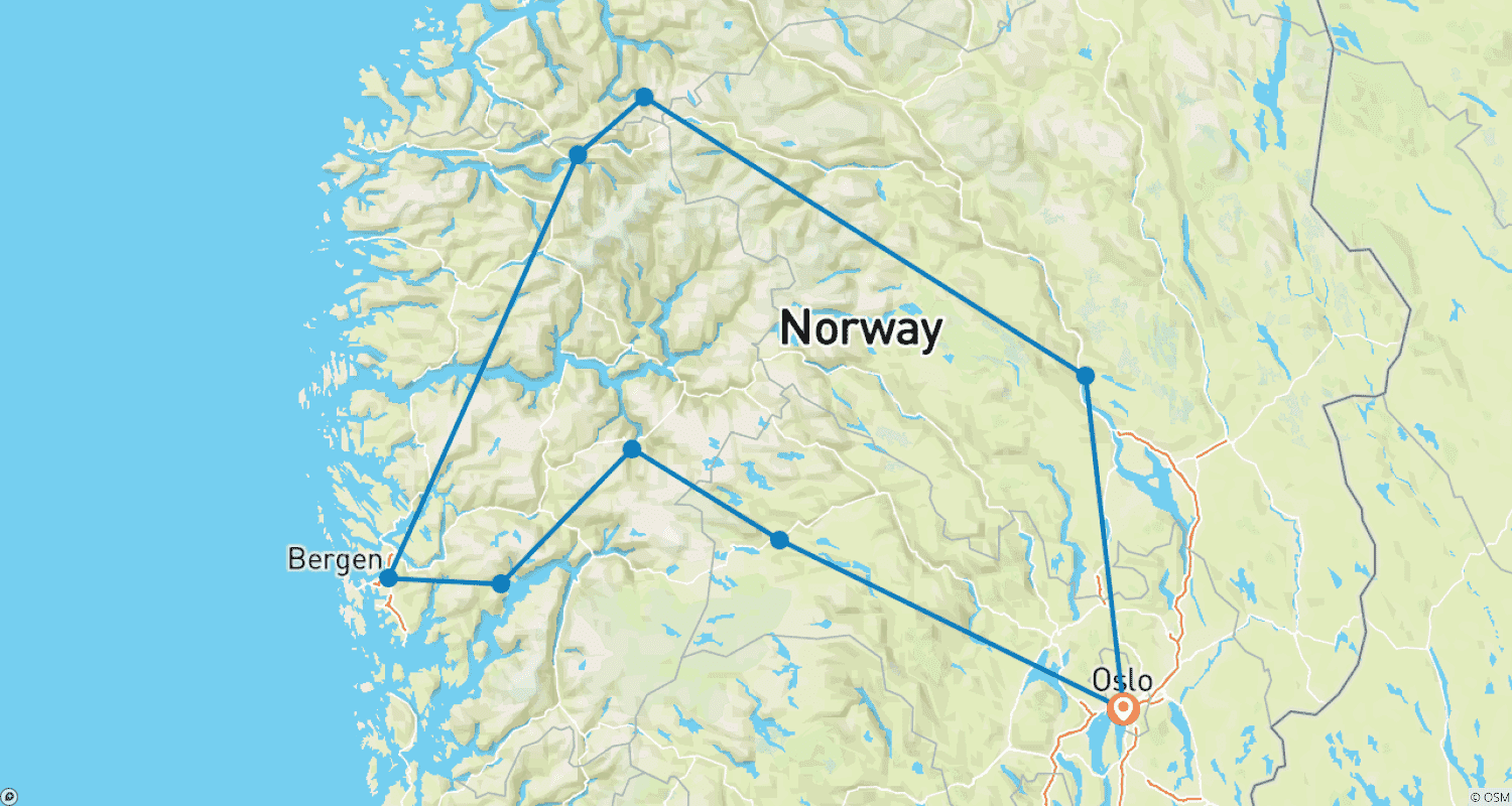Mapa trasy: Self-drive through Norwegian Nature