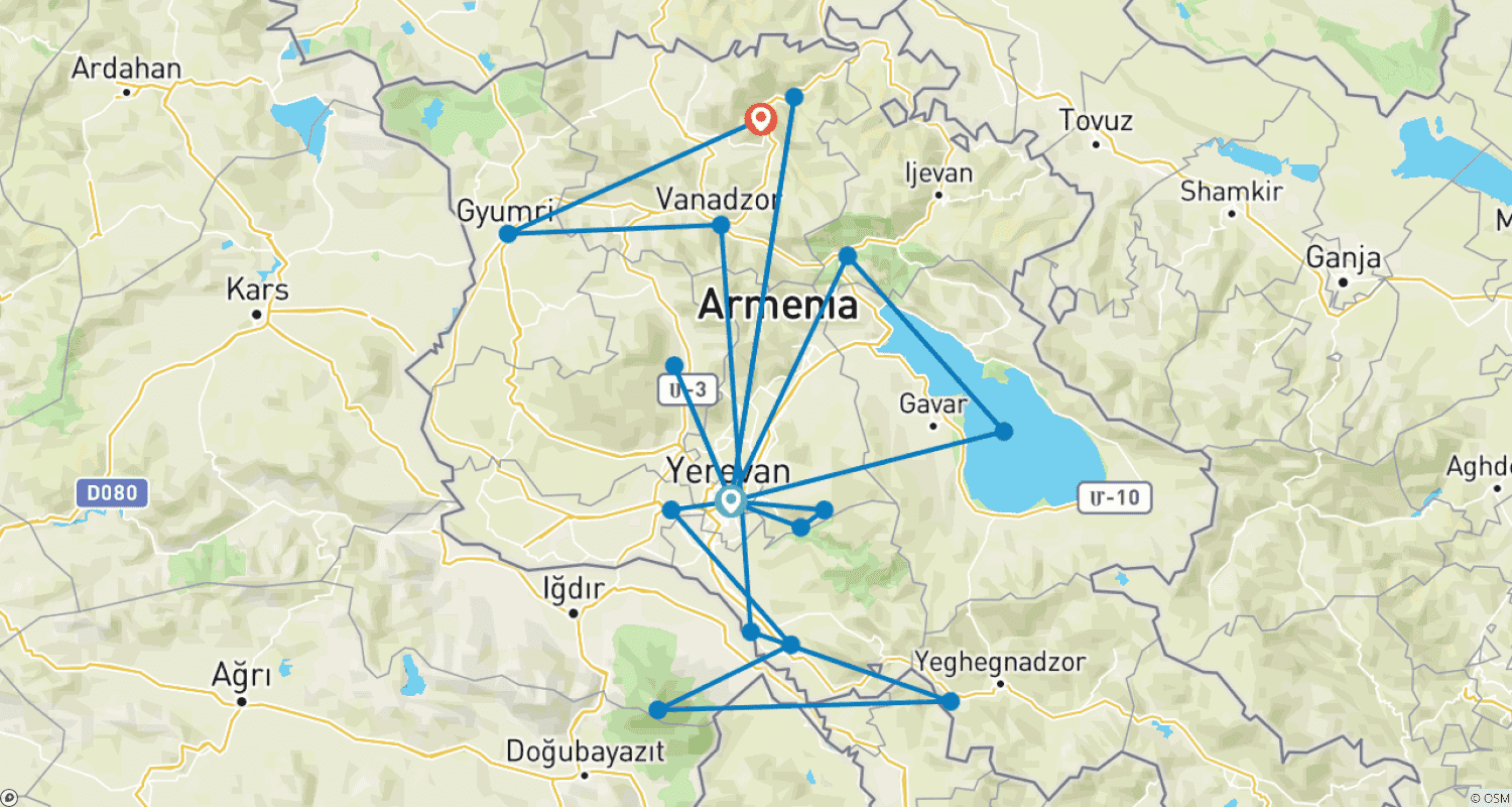 Armenia - Nature and Tradition - Guided Private Tourのルートマップ