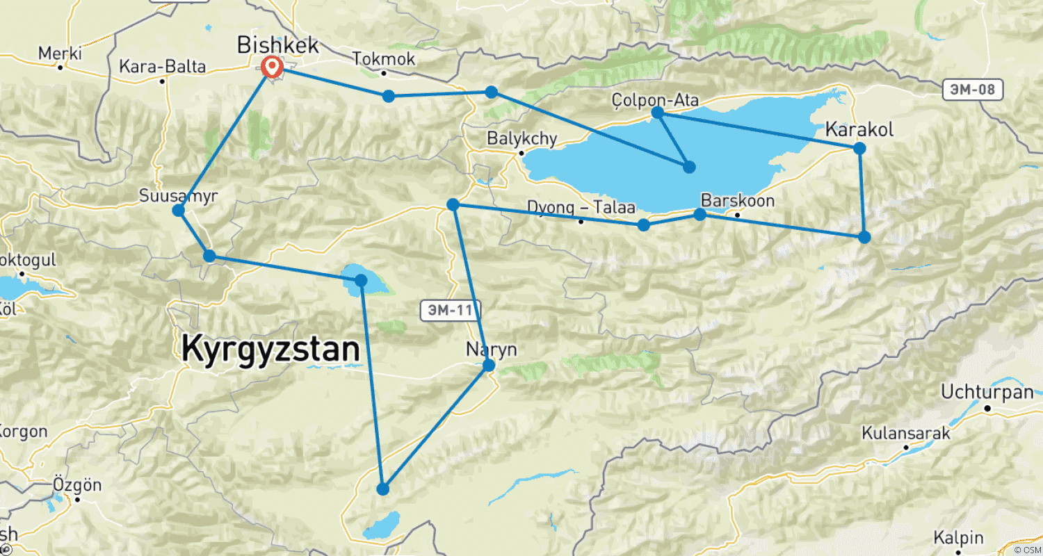 Mapa do percurso de Kyrgyzstan - The Comprehensive Tour - Guided Private Tour