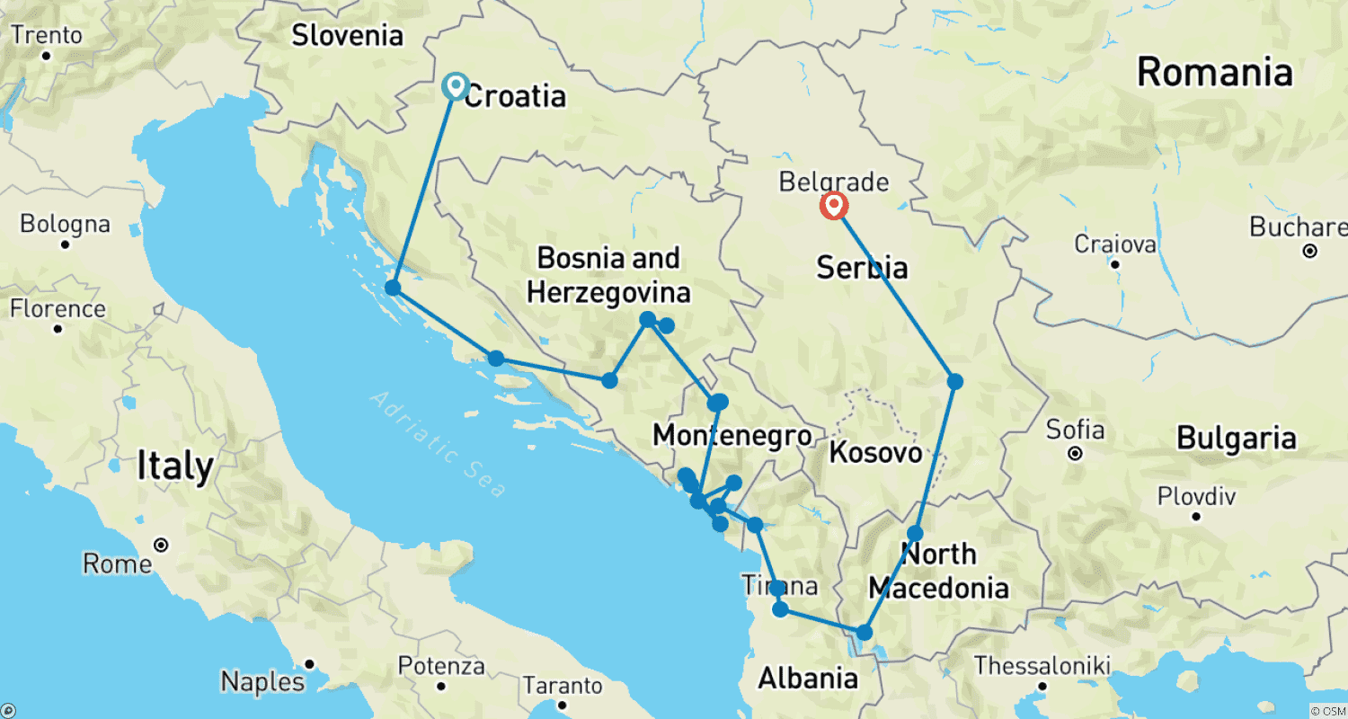 Mapa do percurso de Great Balkan Journey - Guided Private Tour
