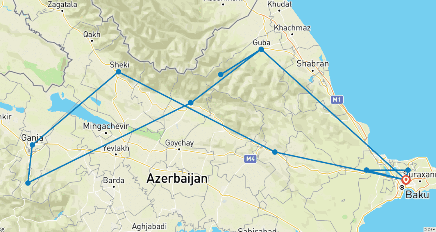 Mapa trasy: Azerbaijan - the Comprehensive Trip - Guided Private Tour
