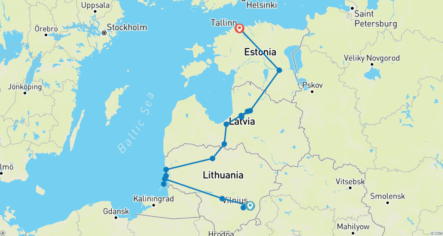Combination Tour Atmospheric Baltic States - Guided Private Tourのルートマップ