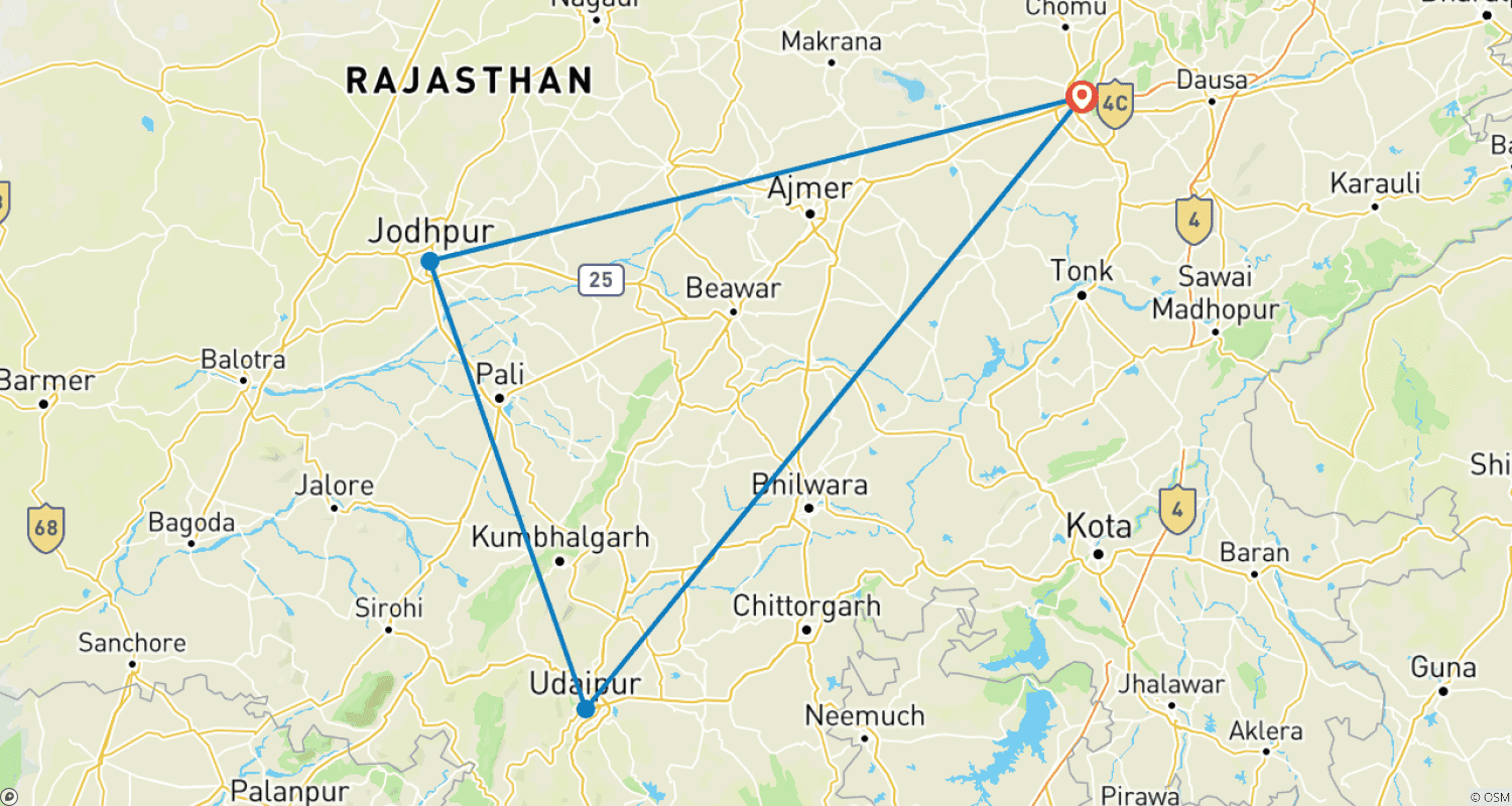 Golden Triangle Of Rajasthan Tour!のルートマップ