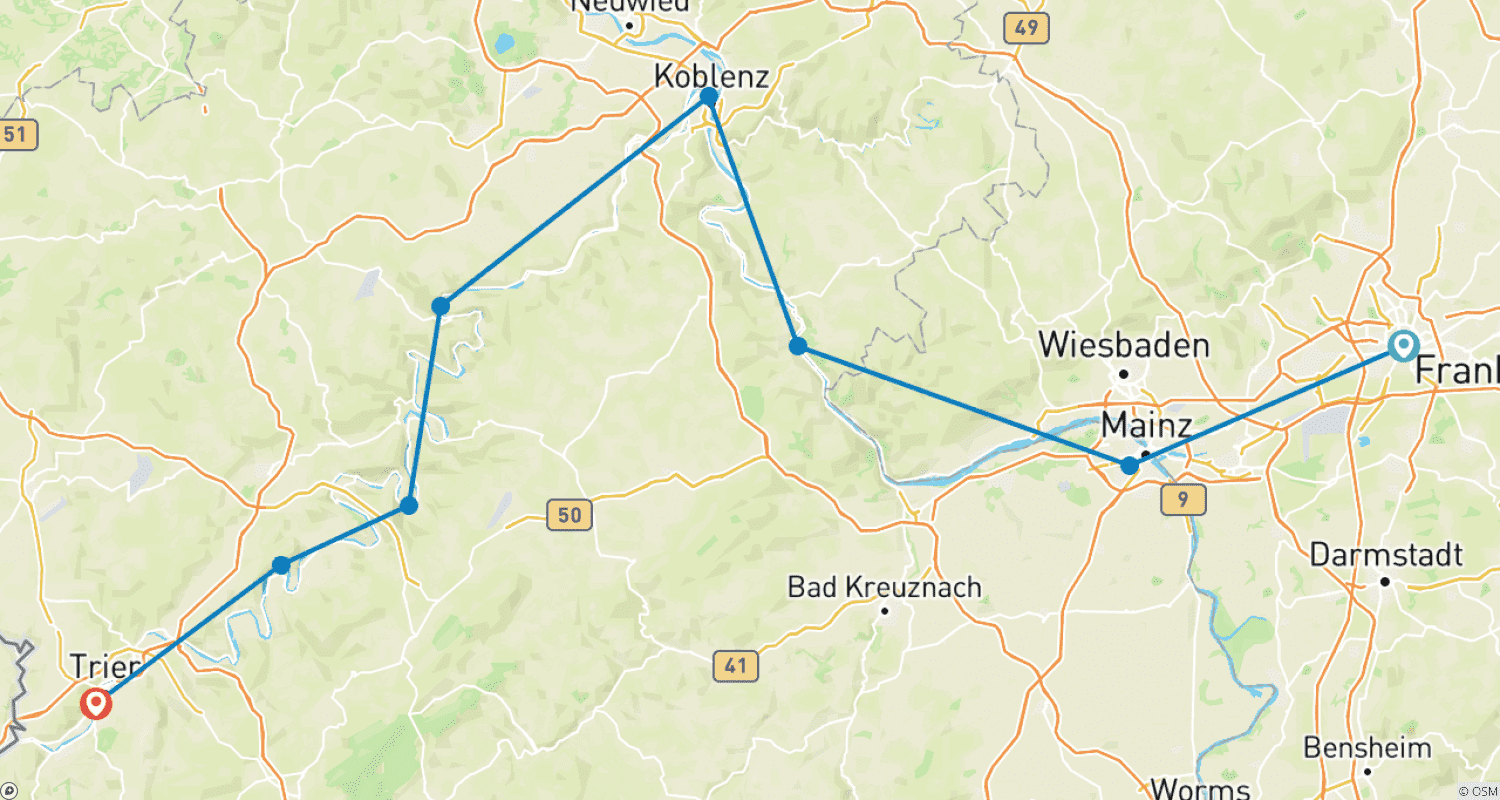 خريطة مسار Rhine, Main & Moselle: From Frankfurt to Trier | Germany | 8 days