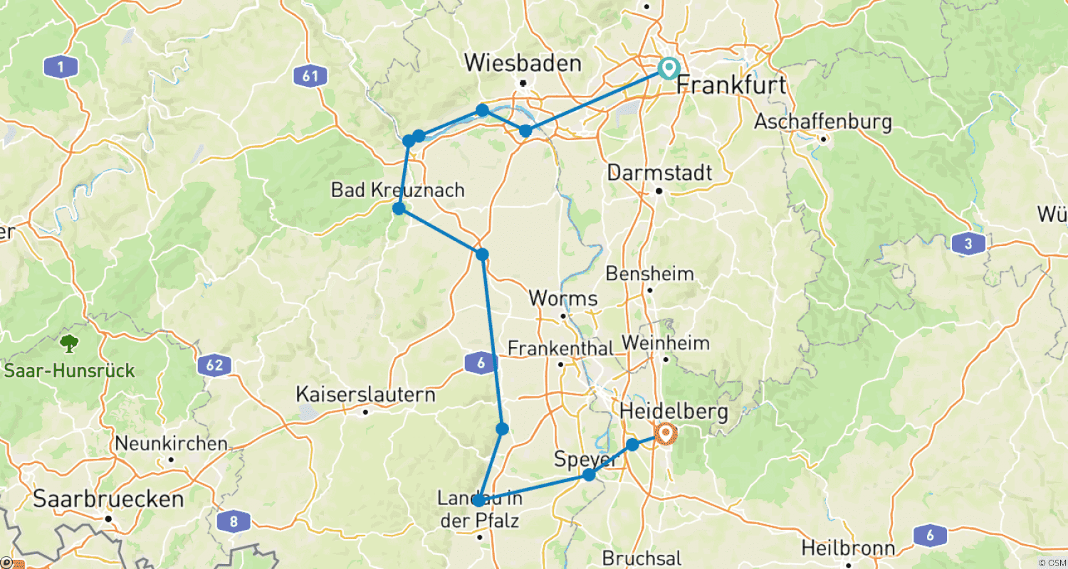 خريطة مسار Wine regions Rheingau and Palatinate | Germany | 8 days