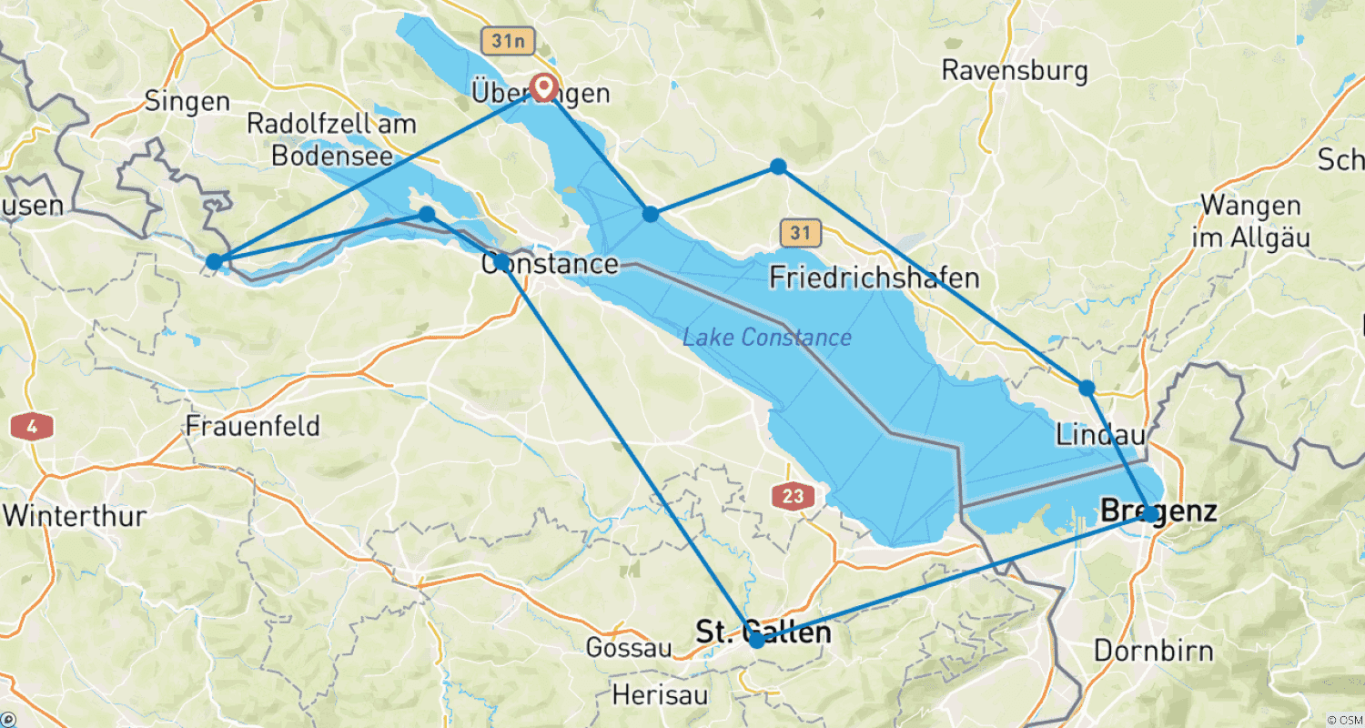 Lake Constance guided-biketour | Germany, Austria, Switzerland | 7 daysのルートマップ